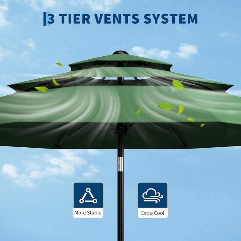 3-Tier 10Ft Patio Umbrella, Easy Crank and Push Button Tilt for Pool, Deck, Yard, Garden (No Base)
