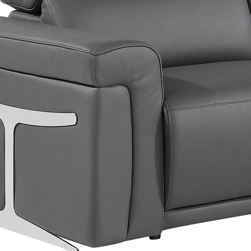 HomeRoots Gray Italian Leather Modular L Shaped Five Piece Corner Sectional