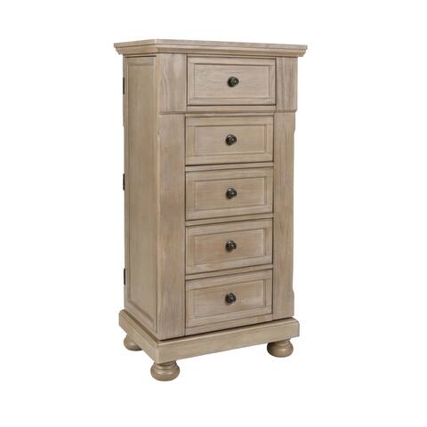 5 Drawer Wooden Chest with Bun Feet and Swivel Mechanism, Brown