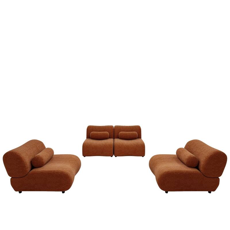 Chenille Modular Sectional Sofa Set, 4-Seater with Reclined Back