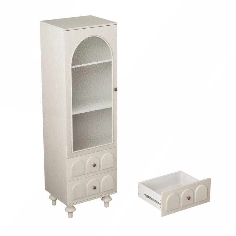 Tall Dark Blue Storage Cabinet with Tempered Glass Door and Adjustable Shelf for Versatile and Stylish Home Organization