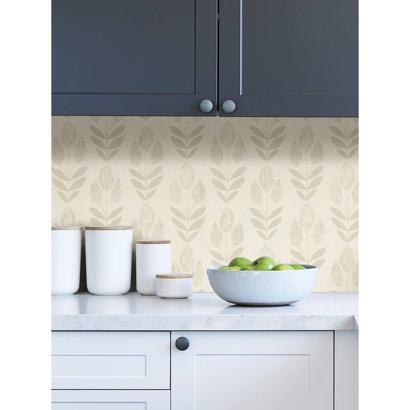 NuWallpaper Cream Folk Tulip Peel & Stick Wallpaper - 216 x 20.5 x 0.025