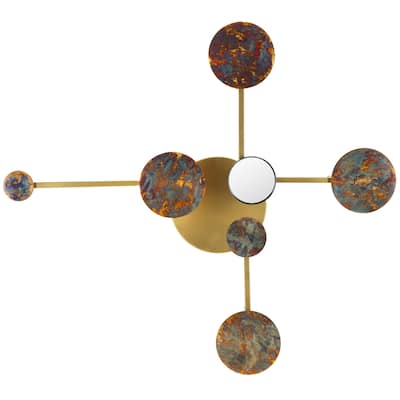 SAFAVIEH Emera 36 x 39-inch Metal Wall Decor with Mirror & Light - 35.5 in. W x 7.3 in. D x 39 in. H