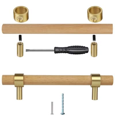 Wood Kitchen Cabinet Handles Inch 4Set - gold and wood