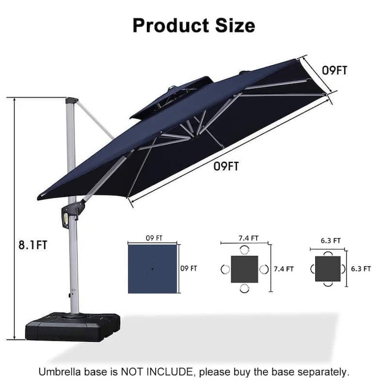 PURPLE LEAF Double Top Deluxe Square Patio Cantilever Umbrella 360 Degree Rotation 9ft/10ft/11ft/12ft Outdoor Classic Umbrella