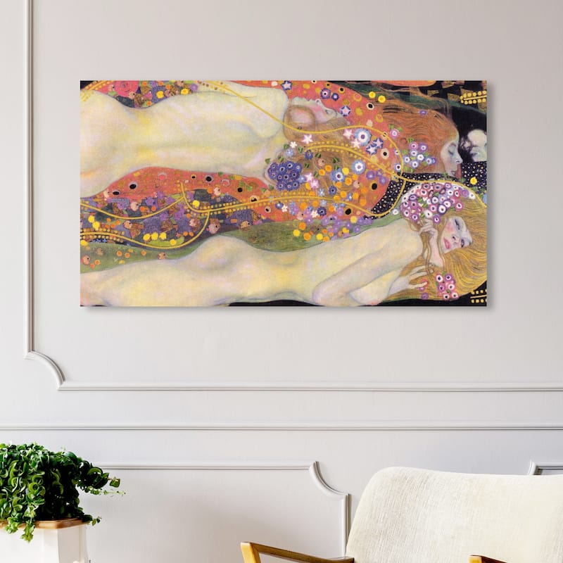 Wynwood Studio Canvas People and Portraits Gustav Klimt - Water Serpents II Pink and Salmon Traditional Wall Art Canvas Print - 30 x 45