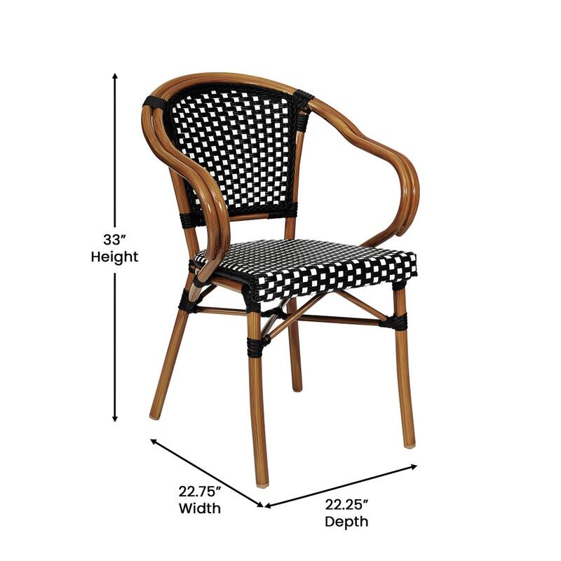 2 Pack All-Weather Commercial Paris Chairs with Bamboo Print Metal Frames