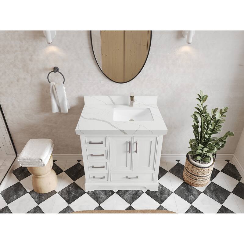 Willow Collections 36 x 22 Charlotte D Right Offset Sink Bathroom Vanity with Countertop