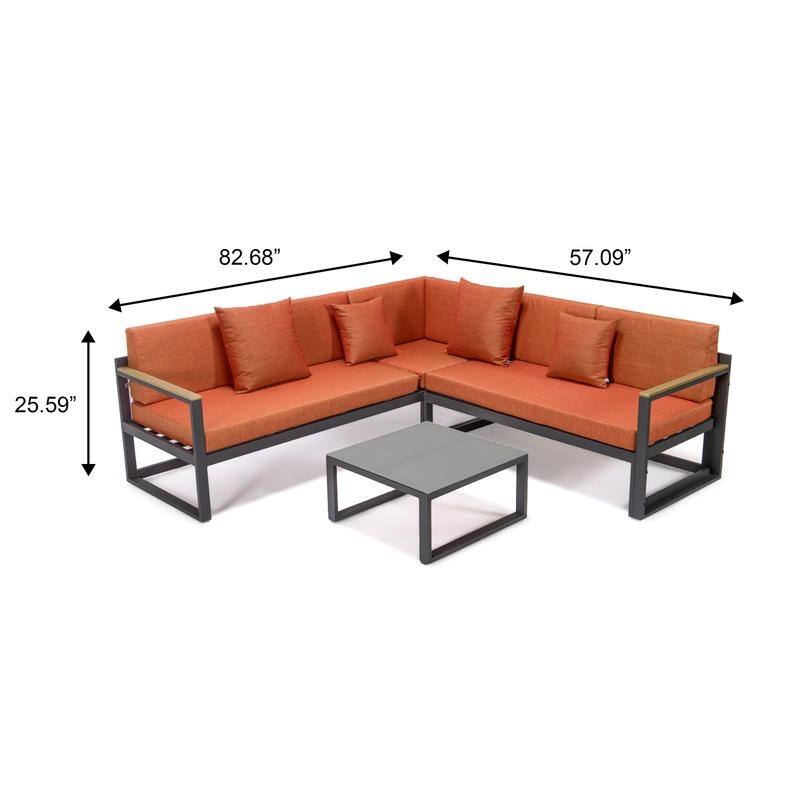 Chelsea 3-Piece Adjustable Headrest All-Weather Sectional Set in Aluminum Frame with Removable Cushion Covers for Indoor/Outdoor