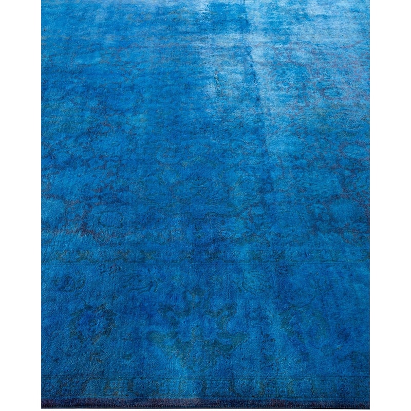 Overton Hand Knotted Wool Vintage Inspired Modern Contemporary Overdyed Blue Area Rug - 6' 1" x 8' 10"
