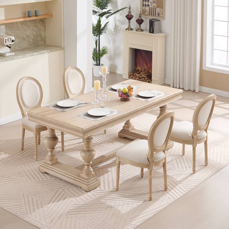 French Country Dining Chairs Set of 2, Upholstered Chairs with Round Back, Wire drawing and carving techniques