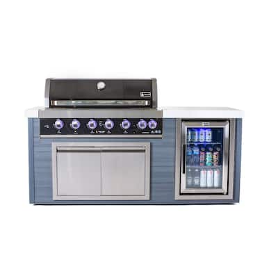 Mont Alpi MA805-AWBSS Artwood Polyethylene Frame 6-burner Stainless Steel Outdoor Kitchen Island Grill + Refrigerator - N/A