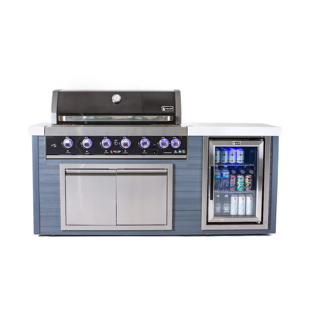 Mont Alpi MA805-AWBSS Artwood Polyethylene Frame 6-burner Stainless Steel Outdoor Kitchen Island Grill + Refrigerator - N/A