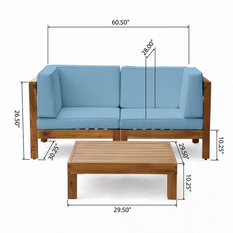 Outdoor 2 SEATER SECTIONAL LOVESEAT WITH COFFEE TABLE, BLUE