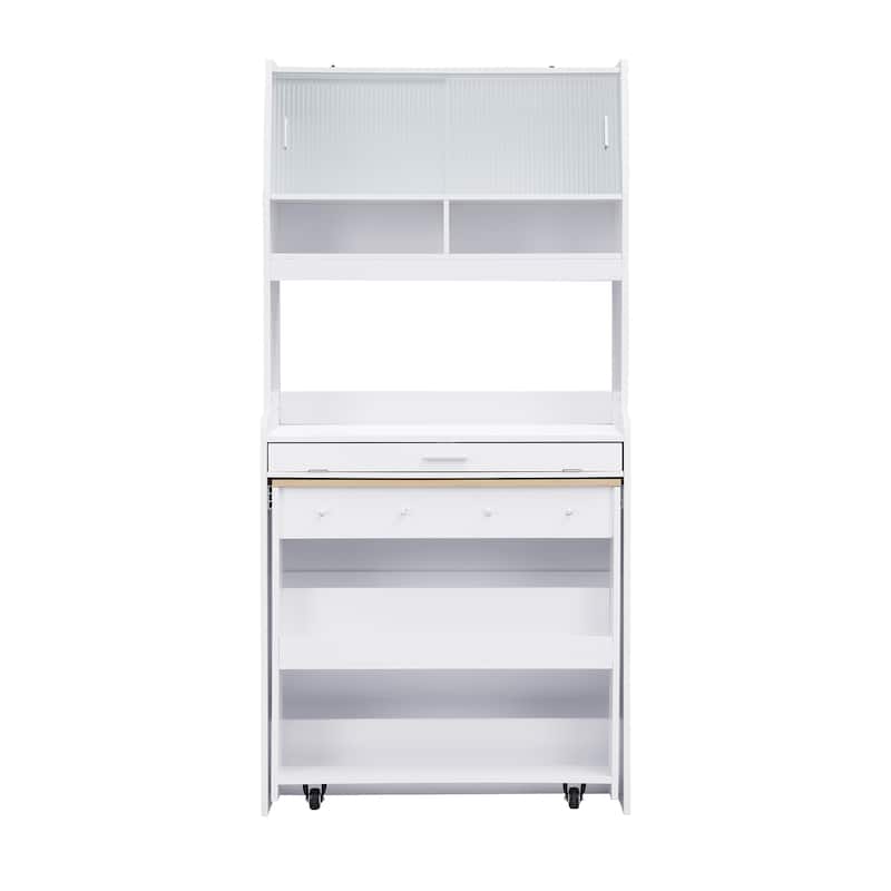 Multifunctional Buffet Hutch and Foldable Dining Table with Storage Unit and Rolling Wheels for Small Spaces