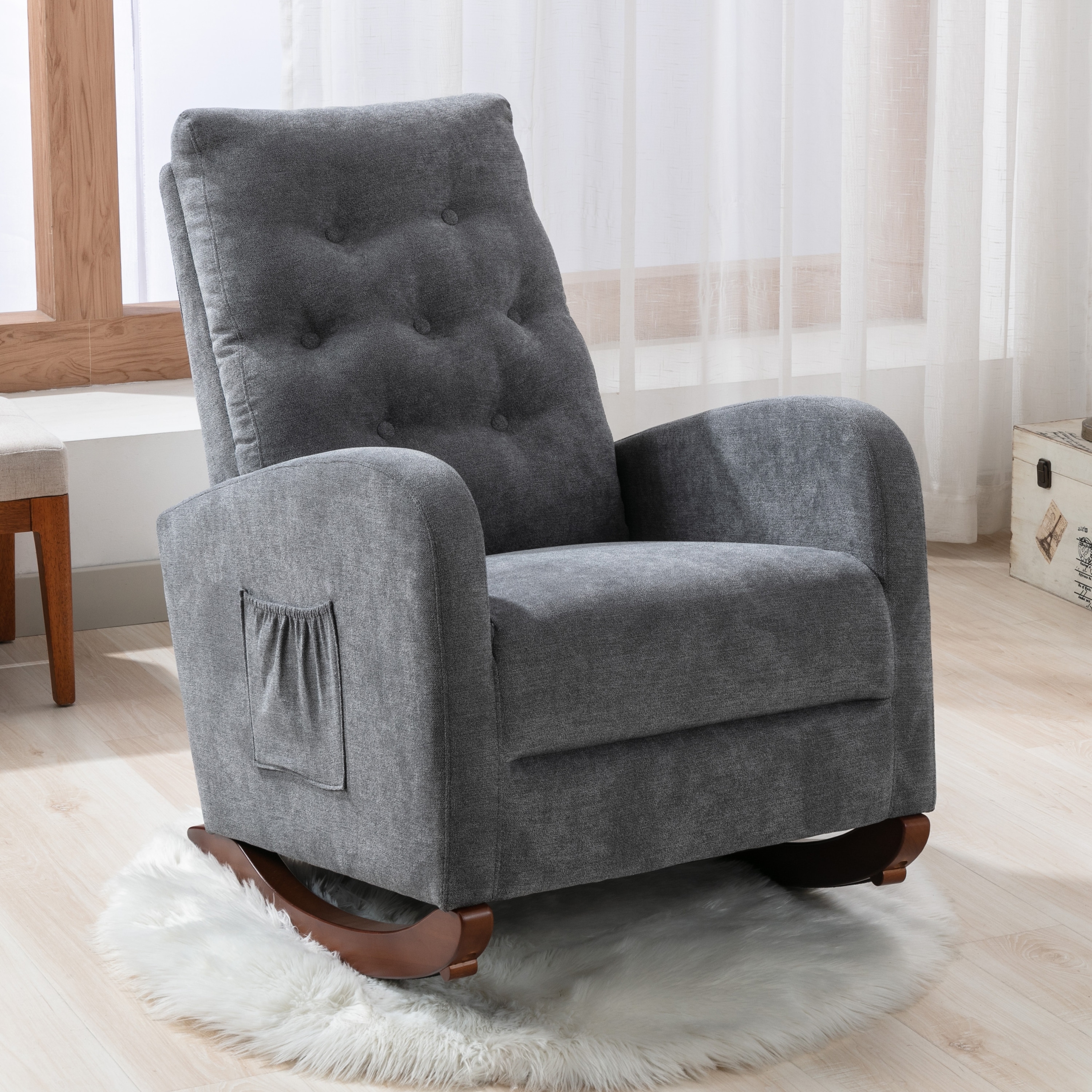 High Back Rocking Sofa Nursery Chair Cotton Rocker Single Sofa Modern Dark Gray Lounge Armchair Nursery Nap Chair Slipper Chair On Sale Bed Bath Beyond 39514839