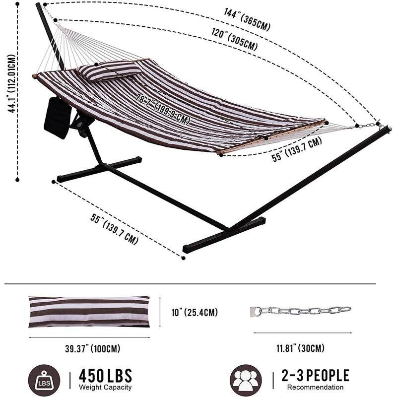 Outdoor Cotton Rope Hammock with 12FT Steel Stand