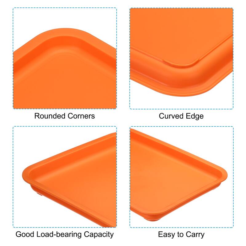 12x9" Fast Food Tray, 2 Pack Plastic Reusable Multi-Purpose Serving Tray Orange