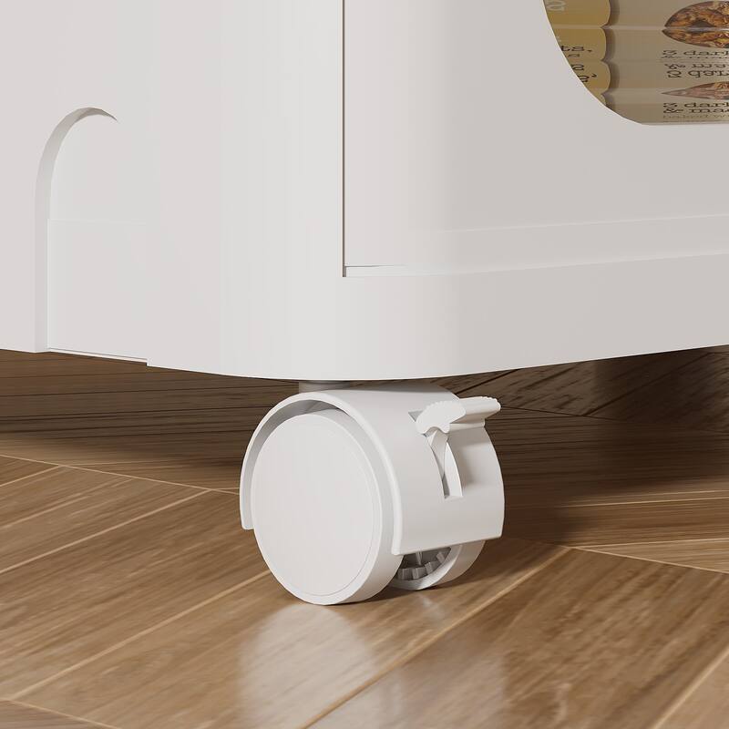 VECELO White Plastic Storage Cabinet with Wheels and Transparent Doors No Tools Assembly Required Multi-Purpose Organizer