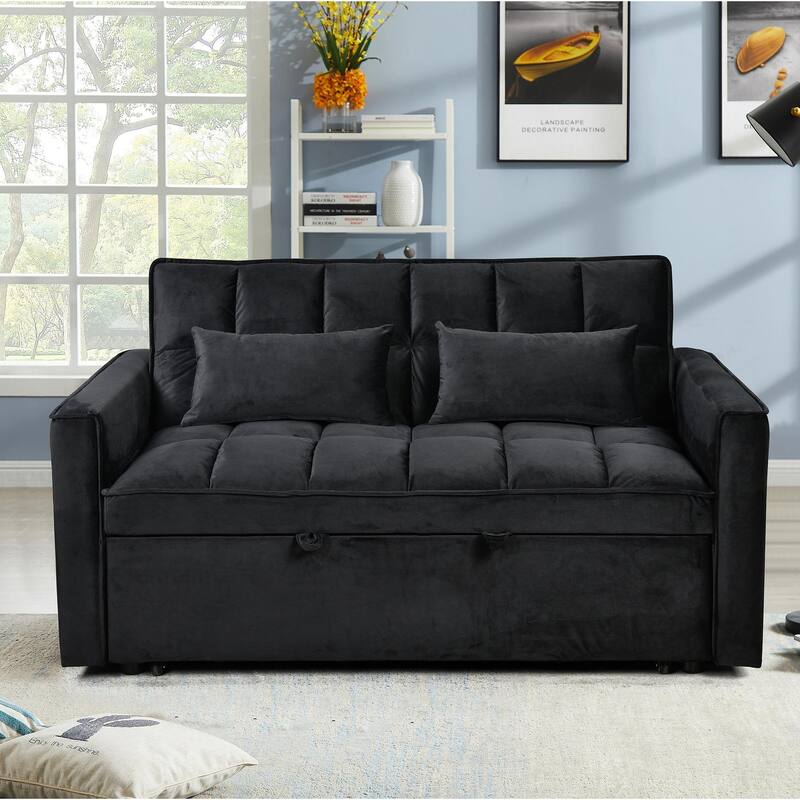 52.75" Velvet 2-Seater Sleeper Sofa with Curved Back & Cotton Padding
