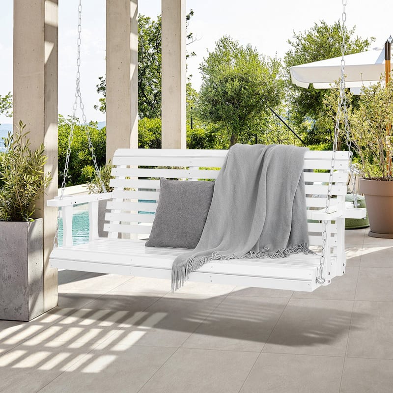White Cedar Wood Porch Swing with Steel Chains and Cup Holders - 67” L x 28” W x 23.6” H