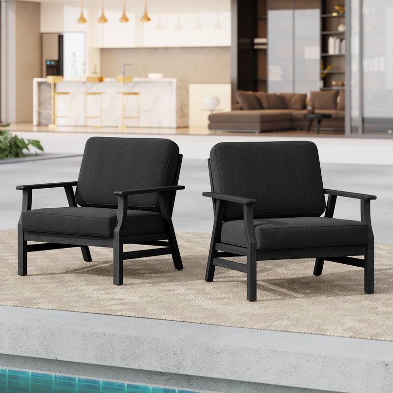 Jamie 2 Set 31" W Outdoor Acacia Wood Club Chairs with Cushions