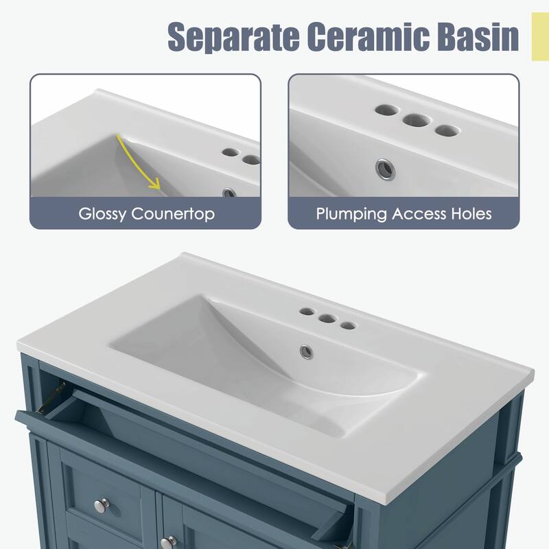 30'' Modern Bathroom Vanity with Top Sink, 2 Drawers and Tip-out Drawer