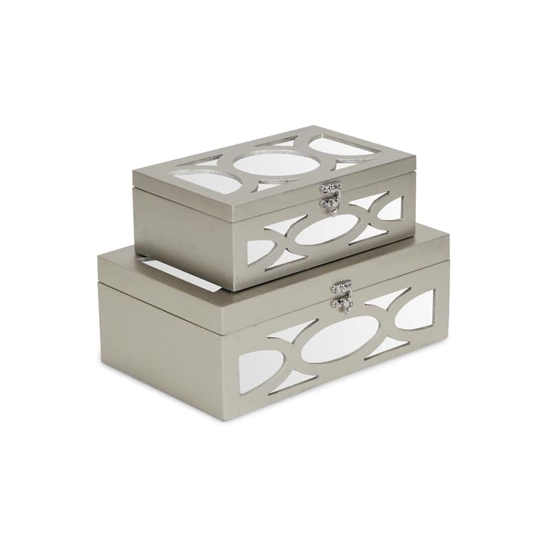 Champagne Wood Boxes with Overlayed Mirror Front and Top (Set of 2) - Grey