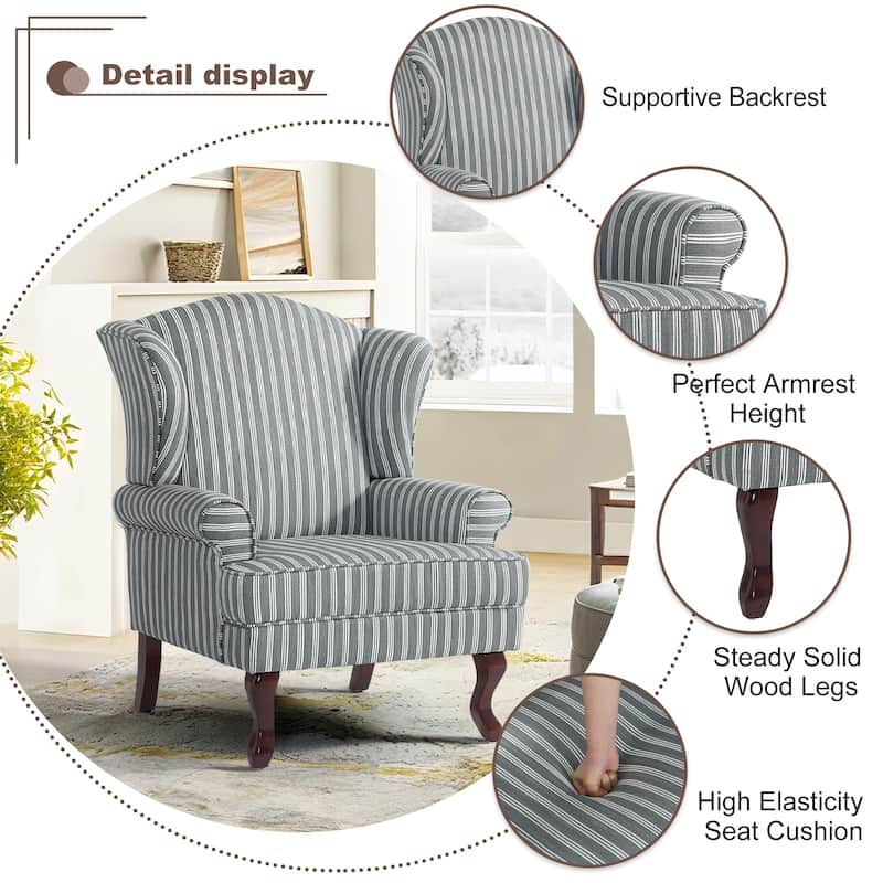 2 Set Traditional Rolled Arm Wing Back Accent Chair
