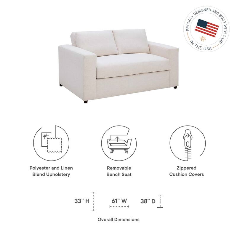 Avendale Linen Blend Loveseat - Made in the USA With Bench Seat Cushion