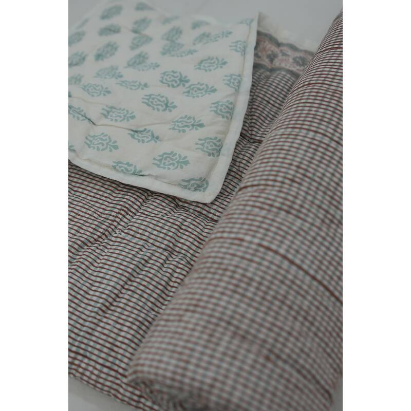 Fabdivine Hand Block Print Luxurious Cotton Quilt - Floral Patterned Umbrella, Reversible Artisan Bedspread for Bedroom Décor