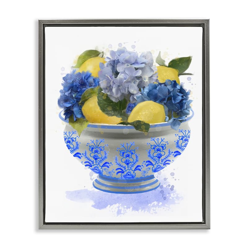 Stupell Hydrangea & Lemon Bowl Framed Floater Canvas Wall Art Design By Matthew Piotrowicz - 17 x 21 - Grey