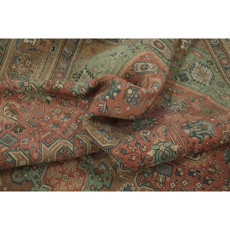 Hand Knotted Oriental 100% Wool Carpet Traditional Medallion Peach Tabriz Area Rug - 9' 5'' X 6' 5''