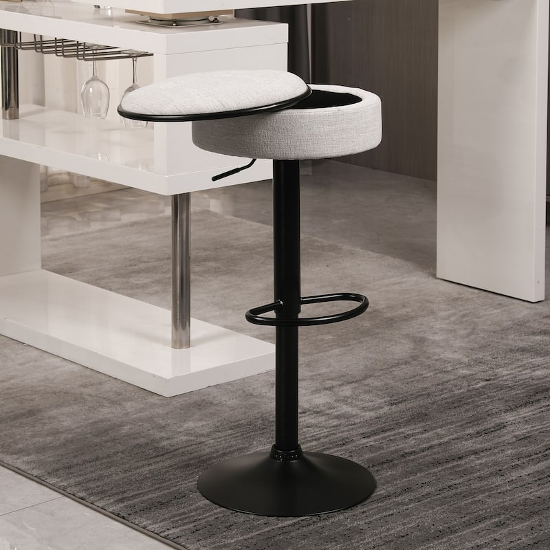 Round Storage Bar Stool Set of 2,Faux Leather Height Adjustable Barstool,360°Counter Height Swivel Stool,with Metal Frame