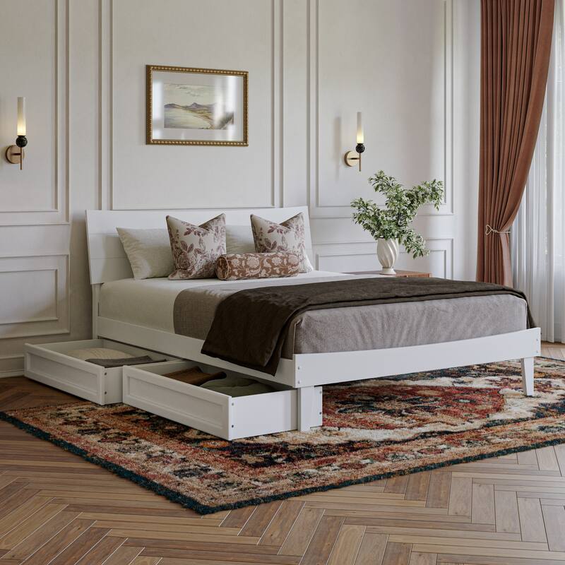 Phoenix Wood Platform Bed with Storage Drawers - White - Queen