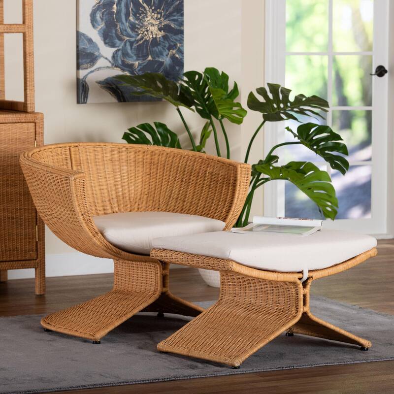 Reya Natural Rattan 2-Piece Living Room Set - Handwoven Wicker Accent Seating with Pedestal Base for Modern Boho Spaces