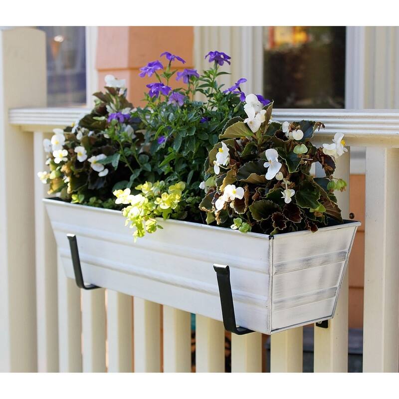 Achla Designs 22" W Galvanized Steel/Wrought Iron Bloom Box Garden Growing Kit With Wall Brackets