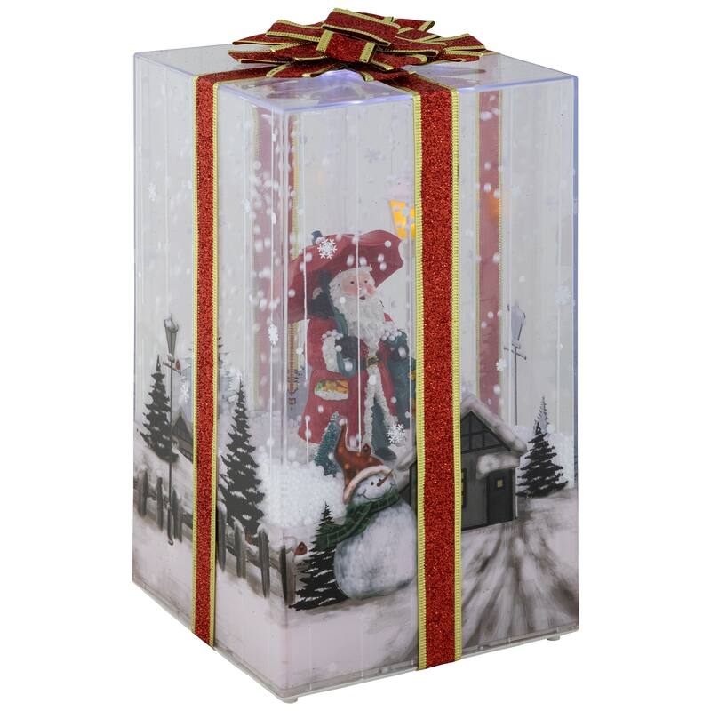 Musical Santa Lighted Snowing Gift Box with Ribbon Christmas Decoration - 12"