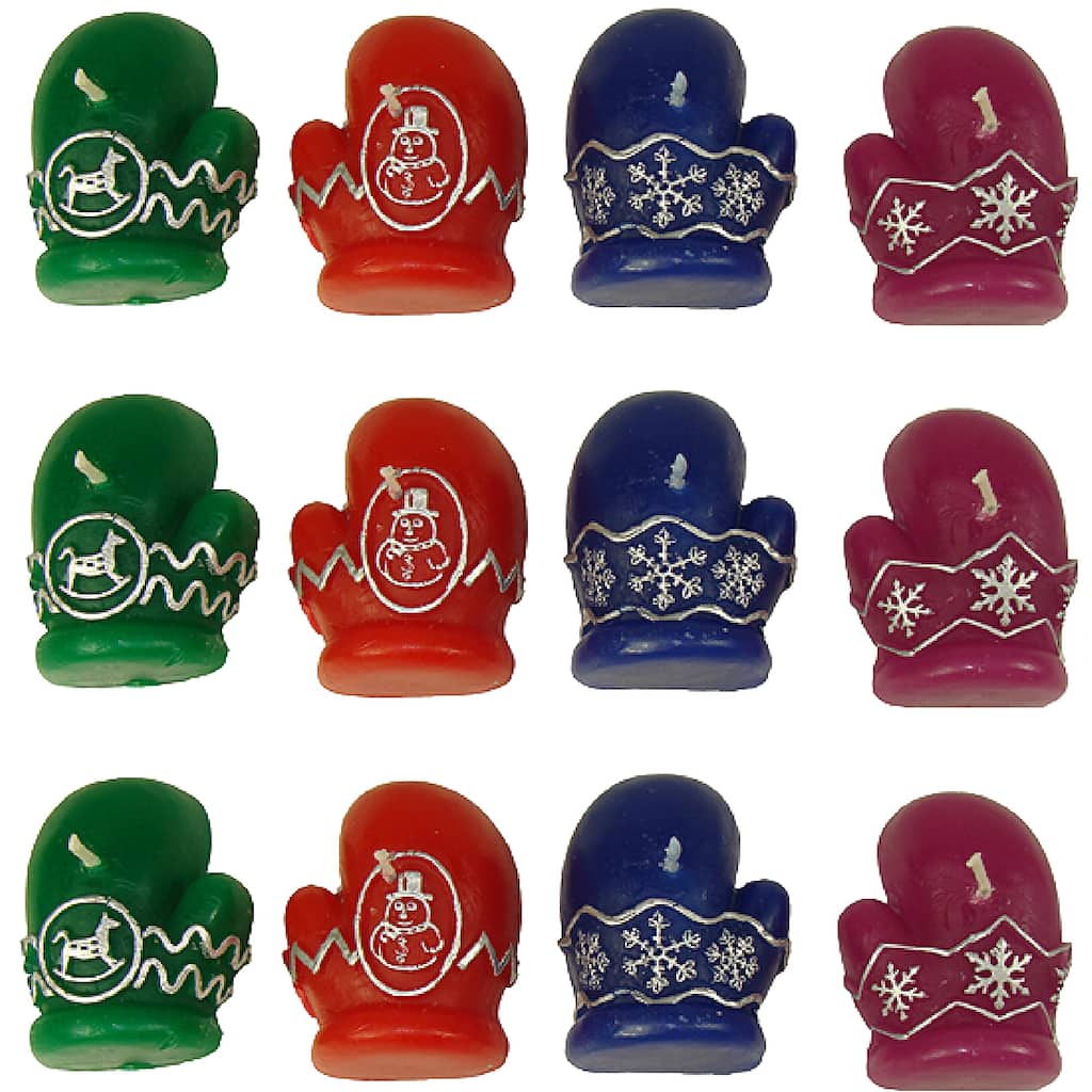 Christmas Mittens Floating Wax Candles - 2.25" - Multicolor - Set of 12