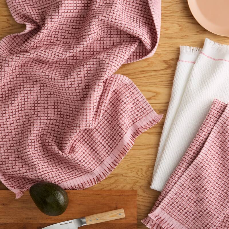 KITCHENAID Gourmet Series Gridlines Kitchen Towels 3-Pack Set, 100% Cotton Absorbent - 18"x28"