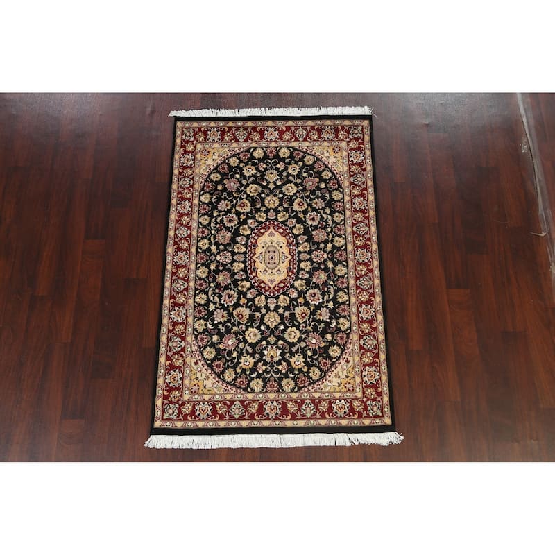 Wool/ Silk Floral Vegetable Dye Tabriz Oriental Area Rug Hand-knotted - 4'0" x 6'3"