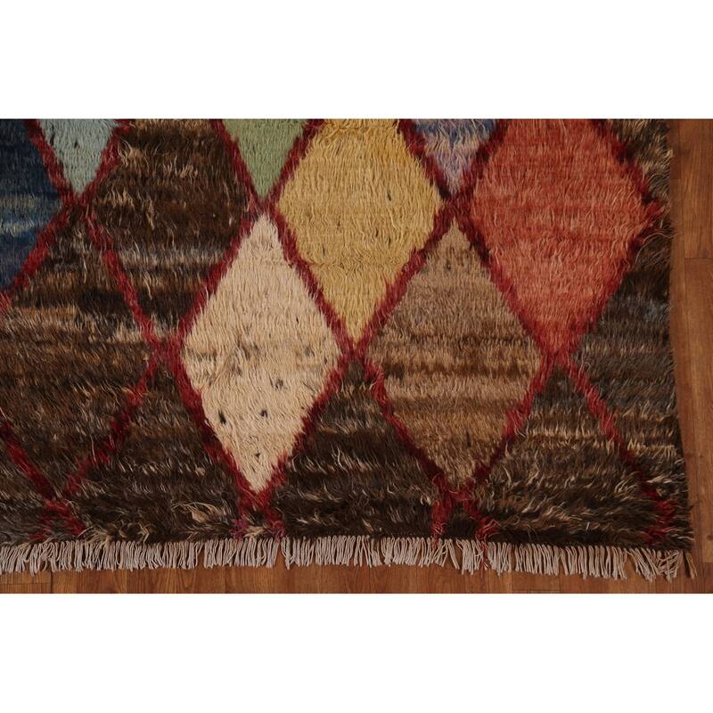 Hand Knotted Oriental 100% Wool Carpet Tribal Trellis Brown Moroccan Area Rug - 9' 4'' X 6' 11''