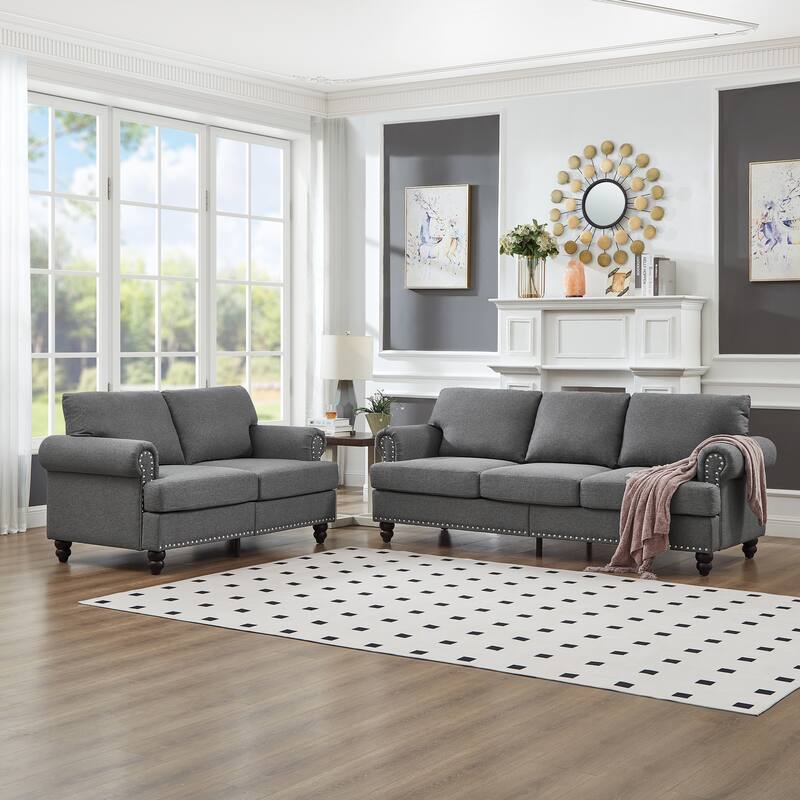 Deep Seat Storage Sofa Set of 2 with Loveseat and 3 Seater Couch