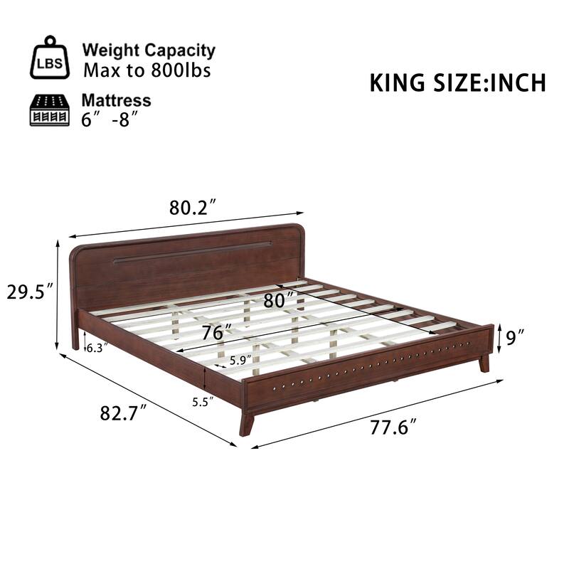 Roomfitters Solid Pine Platform Bed Frame King Size, Solid Wood Construction, Box Spring-Free Setup