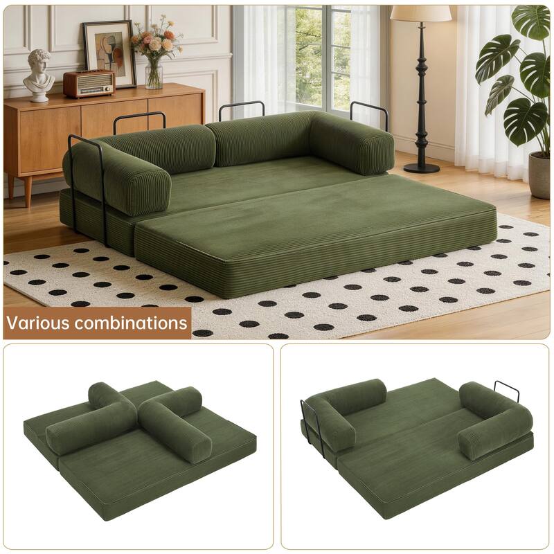 2 Set Corduroy Large Couch Convertible Floor Sofa Bed Sleeper