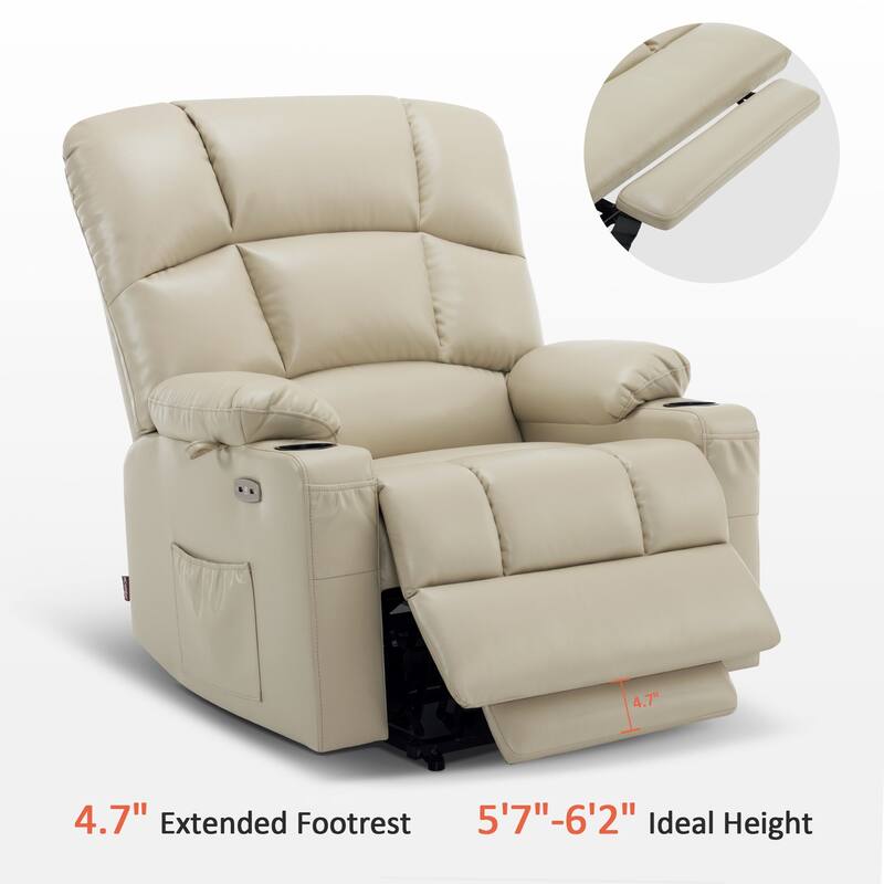 MCombo Large-Wide Lay Flat Dual Motor Power Lift Recliner Chair Sofa with Massage and Heat, Faux Leather R7688