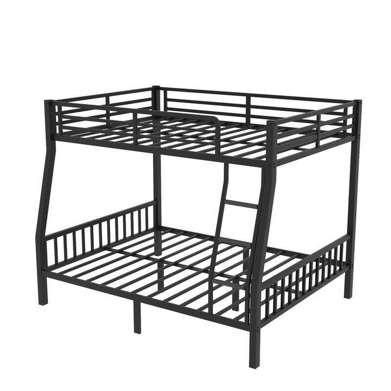 Full XL Over Queen Metal Bunk Bed - Ladder, Slats Support, Black - for Adults & Teens