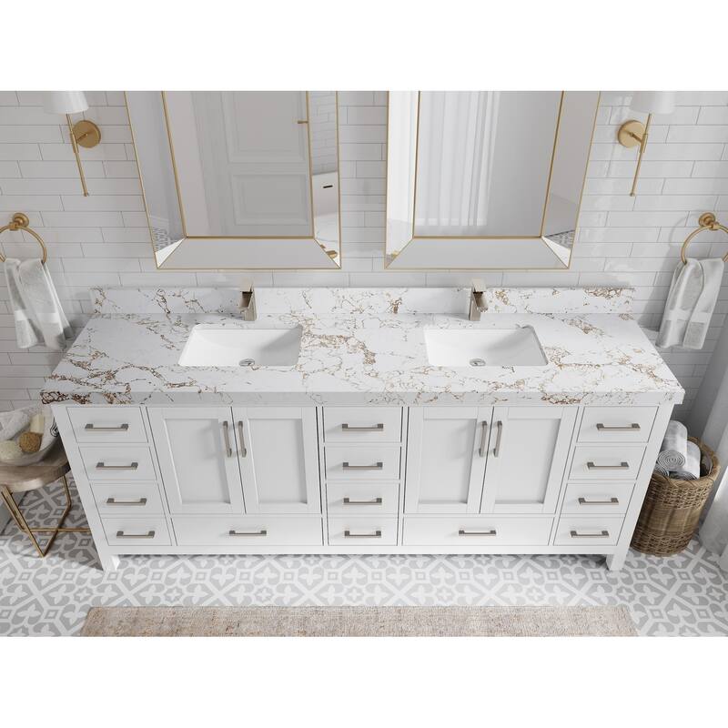 Willow Collection 84 in. W x 22 in. D Malibu Double Sink Bathroom Vanity with Countertop