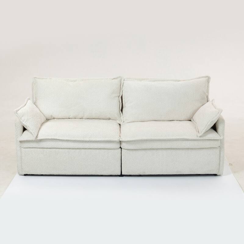 73.6" Corduroy Convertible 3-in-1 Sofa Bed with Charging Ports