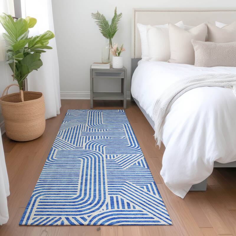 Premium Washable Super Soft Modern Geo Mayfield Rug - Blue - 2'3" x 7'6"